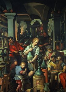 El taller del alquimista, 1570 de Jan van der Straet